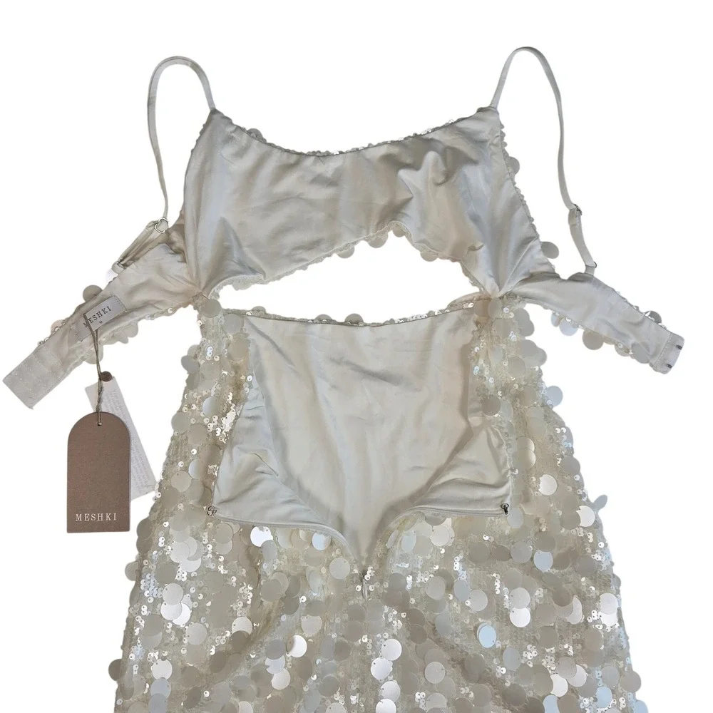 Meshki White Sequin Mini Dress with Cutout - Picture 6 of 14